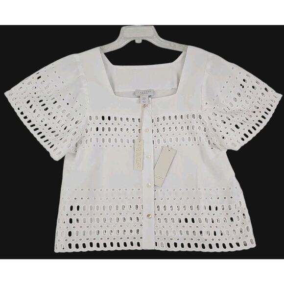 Calypso~Woman Size M~White 100 % Cotton Button-Up Shirt Blouse Shirt Sleeve NWT. - Picture 7 of 15